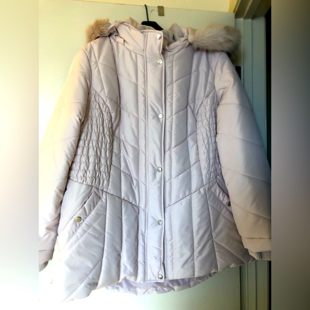 Susan Graver Blush Puffer Jacket with Faux Fur Trim